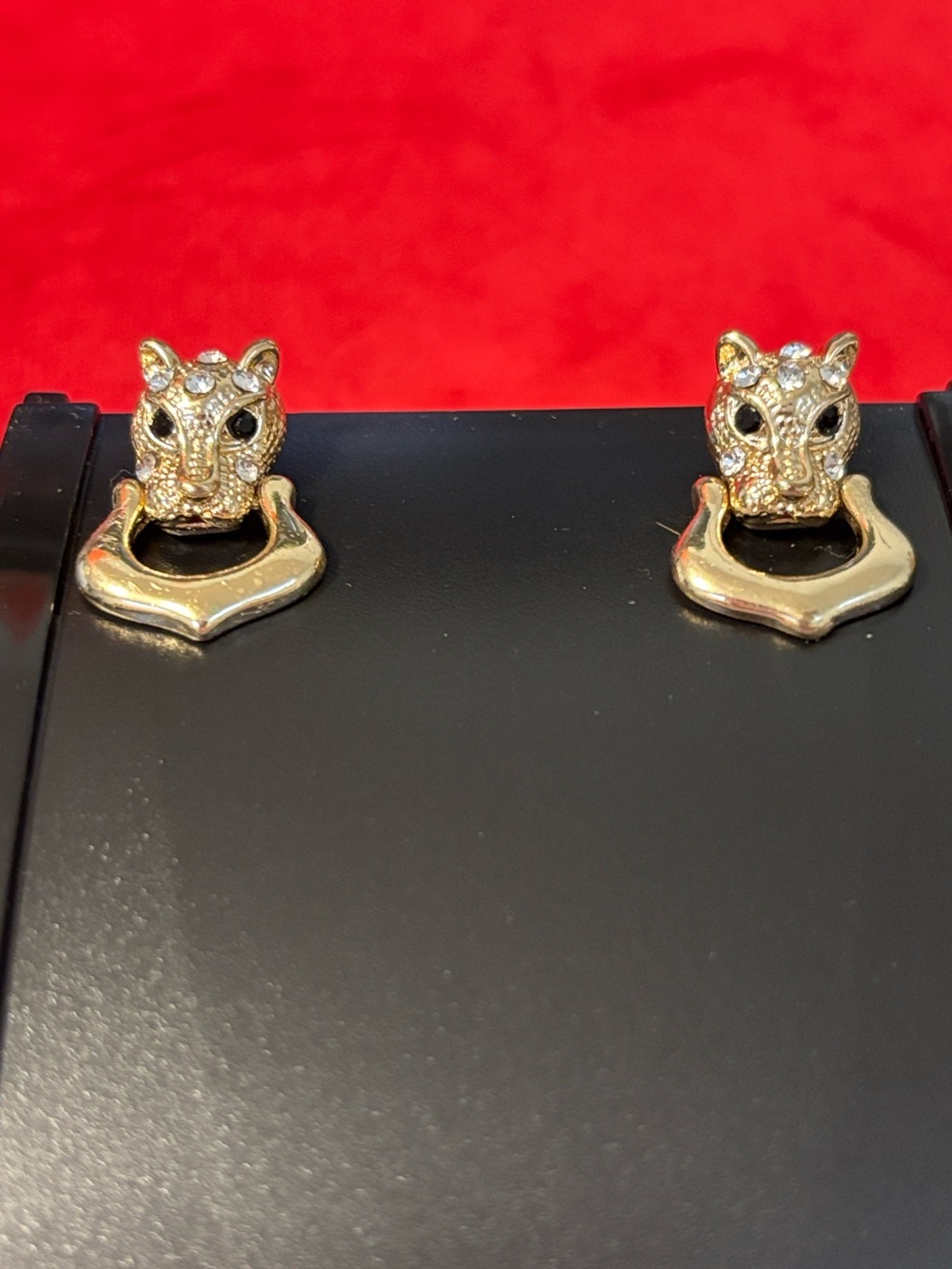 Gold-tone Leopard Crystal Door knocker Earrings